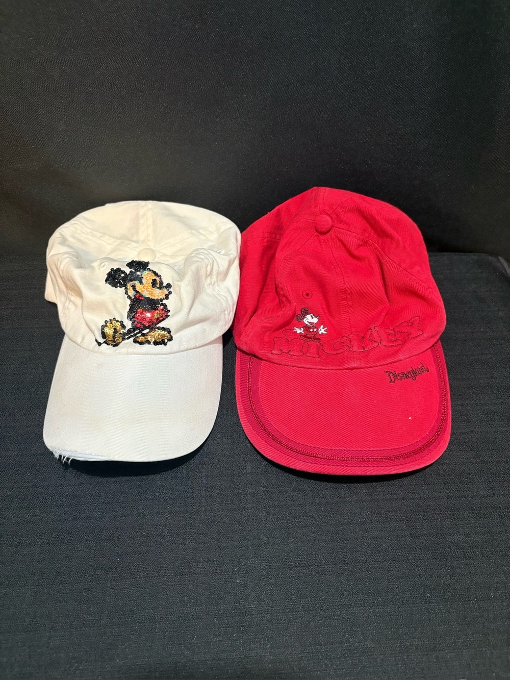 2 VINTAGE Y2K MICKEY MOUSE BASEBALL CAPS. Disneyland & Disney world